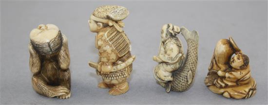 Four Japanese ivory netsuke, 19th / early 20th century, 3.8cm - 5.5cm